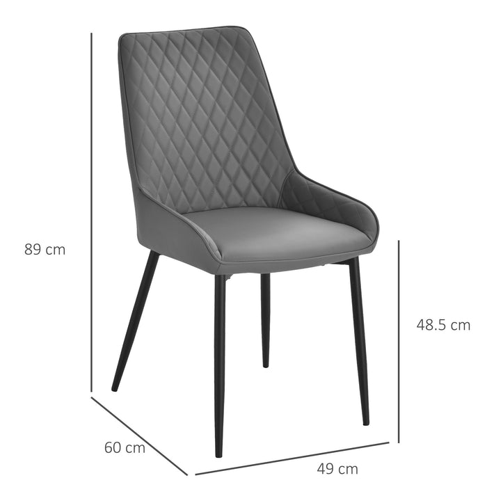 Quilted PU Leather Dining Chair Pair - Stylish Metal Frame with Protective Foot Caps in Executive Grey - Modern Home Seating for Dining Comfort
