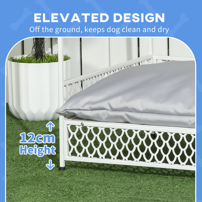 Elevated Pet Lounger with Water-Resistant Canopy - Comfy Raised Dog Bed with Soft Cushion for Indoor/Outdoor Use - Ideal for Small to Medium Dogs Seeking Shade & Comfort