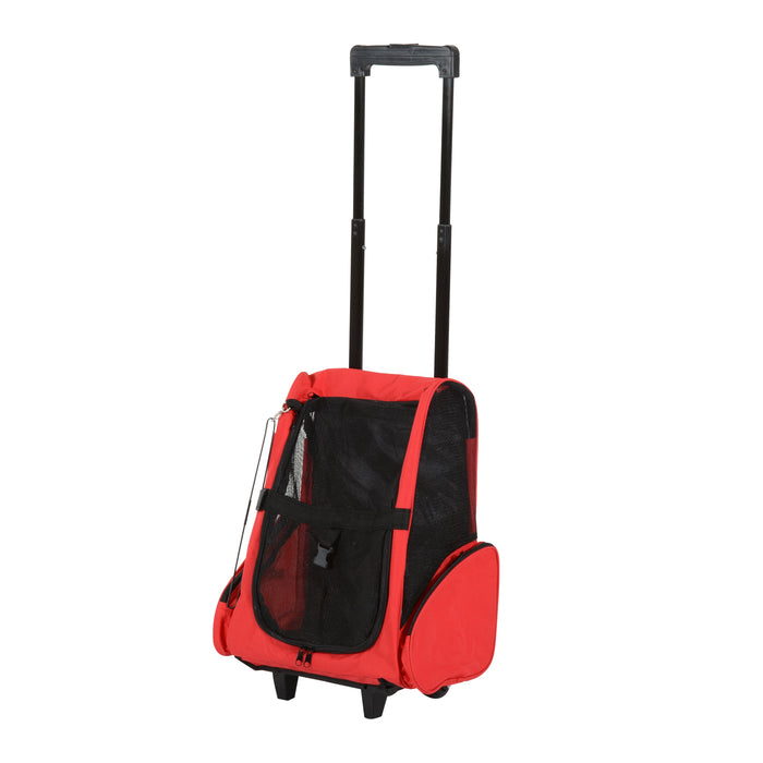 Travel Pet Carrier Backpack with Trolley - Telescopic Handle, Spacious 42x25x55 cm, Vibrant Red - Comfortable Transport for Cats and Dogs
