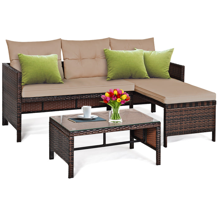 3-Piece Patio Conversation Bistro Set - Outdoor Garden Furniture with Washable Couch Cushion - Ideal for Casual Gatherings and Relaxation