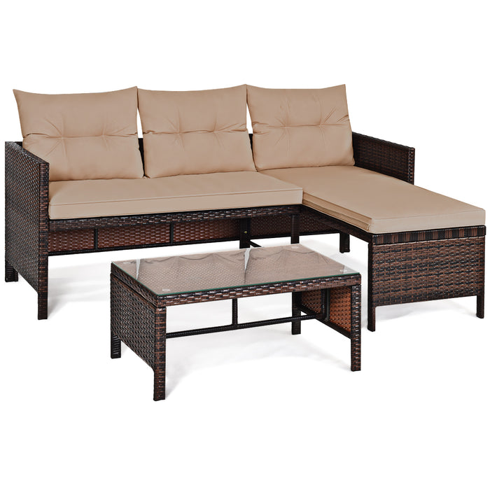 3-Piece Patio Conversation Bistro Set - Outdoor Garden Furniture with Washable Couch Cushion - Ideal for Casual Gatherings and Relaxation