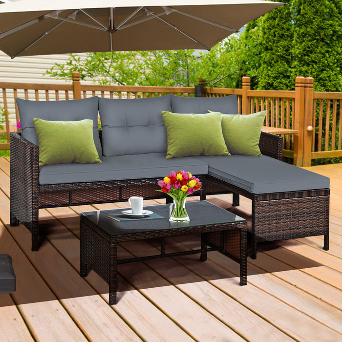 3-Piece Patio Conversation Bistro Set - Outdoor Garden Furniture with Washable Couch Cushion - Ideal for Casual Gatherings and Relaxation