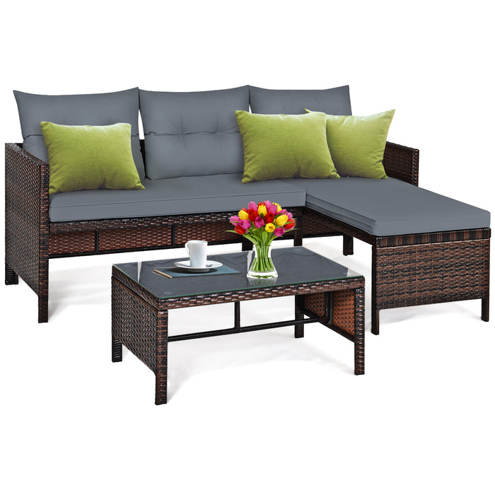 3-Piece Patio Conversation Bistro Set - Outdoor Garden Furniture with Washable Couch Cushion - Ideal for Casual Gatherings and Relaxation