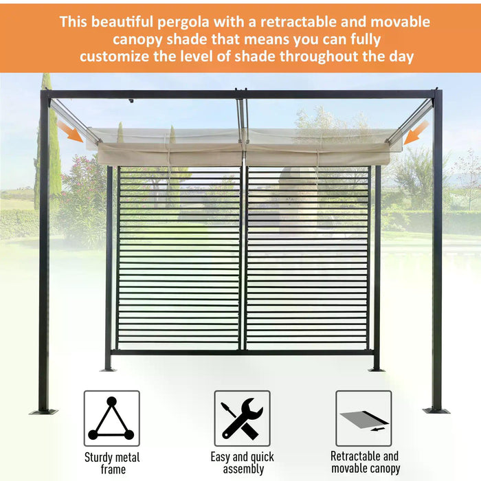 Retractable Garden Pergola with Metal Frame - Beige 2.8m x 3m Outdoor Shade Structure - Ideal for Patio and Backyard Comfort