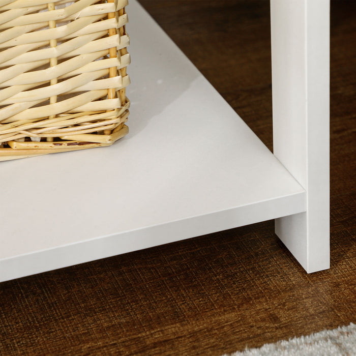White Bedside Table with Storage - Square Side End Table with Drawer & Lower Shelf - Functional Nightstand for Bedroom, Living Room Spaces