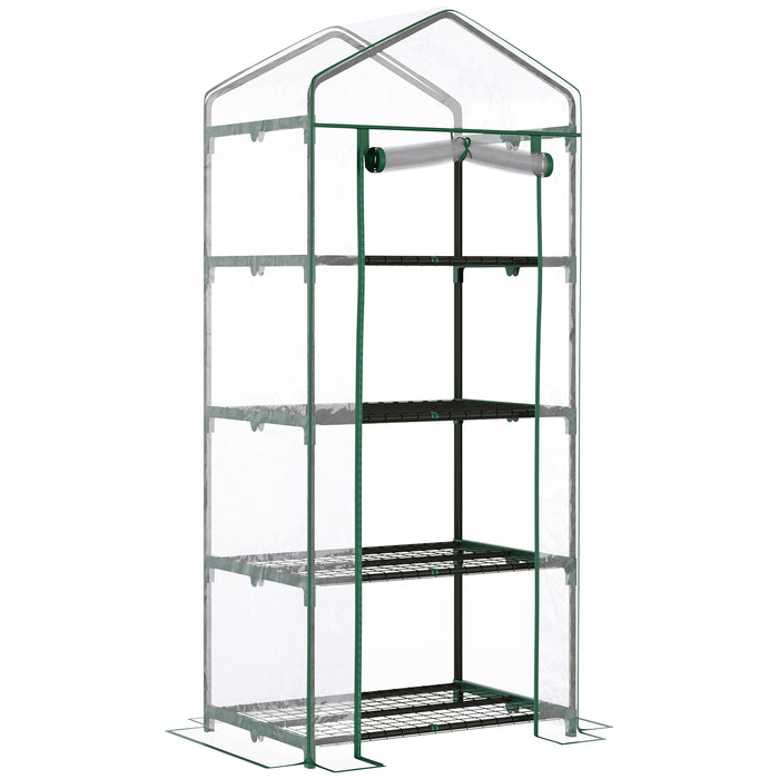 4-Tier Mini Greenhouse - Portable Metal Frame with Clear Transparent Cover, 160H x 70L x 50W cm - Ideal for Growing Plants & Seedling Protection