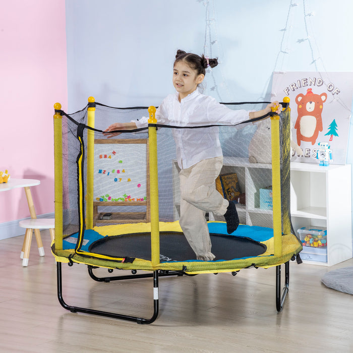 55 Inch Children's Indoor Trampoline with Safety Enclosure - Durable Jumping Mat with Protective Pads, Ideal for Ages 1-10 - Fun Exercise and Activity for Young Kids