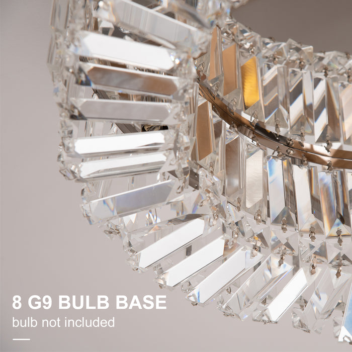 Stainless Steel Pendant Chandelier - Modern Crystal-Embellished Lighting Fixture for Home - Ideal for Living Room, Bedroom, Dining Room Elegance