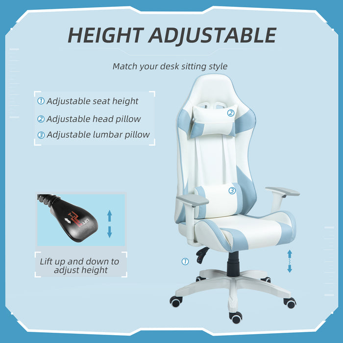 Gaming Chair with Lumbar Support - Reclining Faux Leather Computer Chair with Headrest, 3D Armrests, and Swivel Wheels - Designed for Comfortable Gaming and Office Work in Light Blue