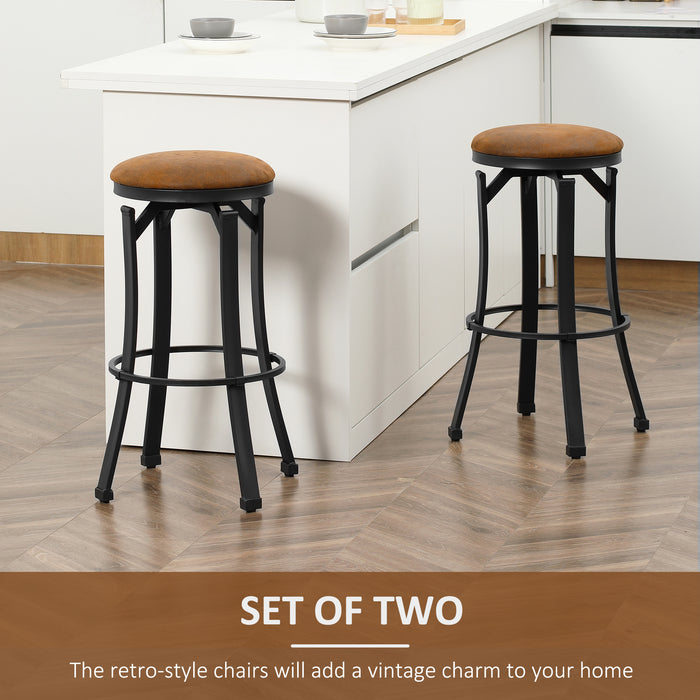 Vintage Kitchen Stools Set of 2 - Microfiber Cloth Breakfast Bar Chairs with Footrest and Brown Powder-Coated Steel Legs - Ideal for Home Bar and Kitchen Seating