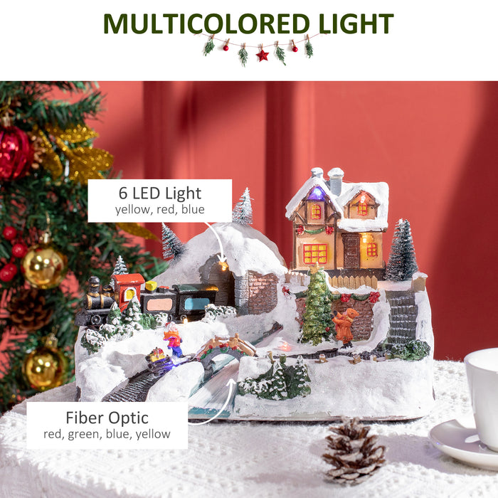 Animated Holiday Display - LED-Lit Christmas Village with Fiber Optic River and Moving Train - Festive Tabletop Decoration for Seasonal Cheer