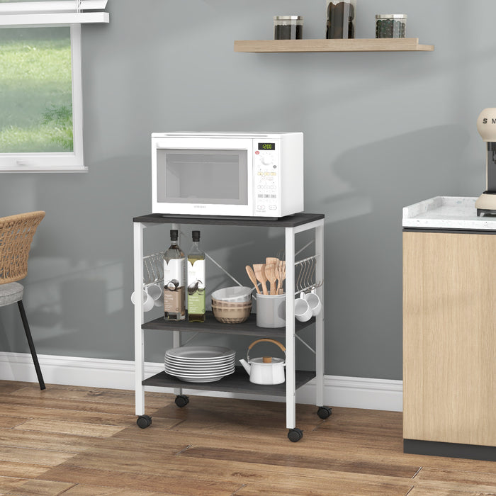 Utility Cart Storage Trolley, 3-Tier - Rustic Brown Design with 10 Removable Hooks - Ideal for Home Organization and Storage Solutions