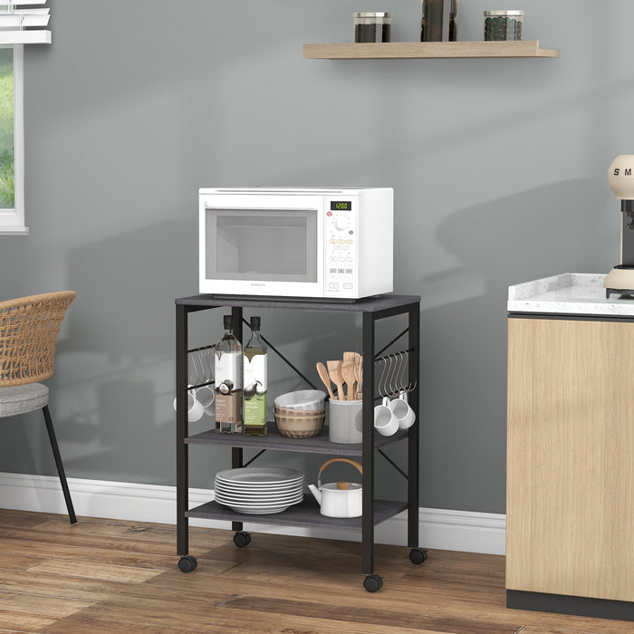 Utility Cart Storage Trolley, 3-Tier - Rustic Brown Design with 10 Removable Hooks - Ideal for Home Organization and Storage Solutions