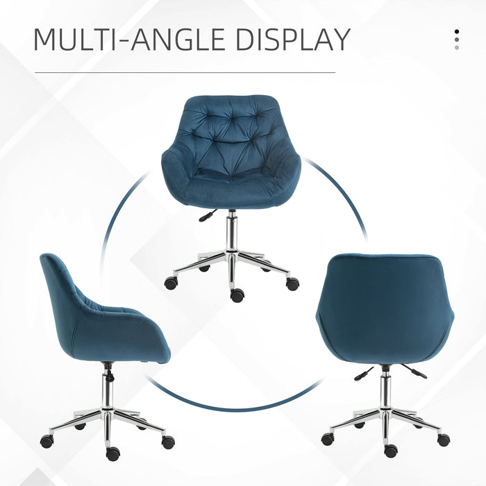Ergonomic Velvet Home Office Chair - Comfy Adjustable Computer Desk Chair with Arm & Back Support - Ideal for Extended Seating & Work Comfort, Blue