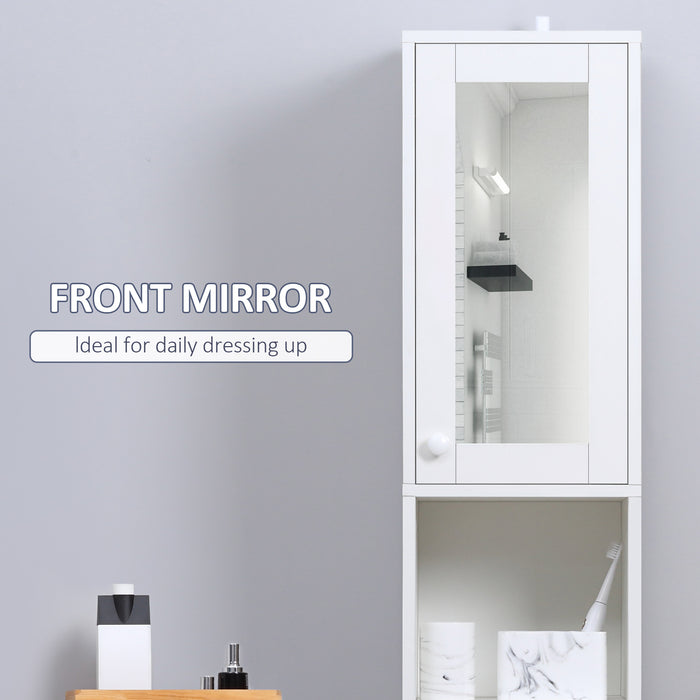 Slimline Freestanding Bathroom Cabinet with Mirror - Tall Storage Unit with Adjustable Shelving - Space-Saving Organizer for Narrow Spaces