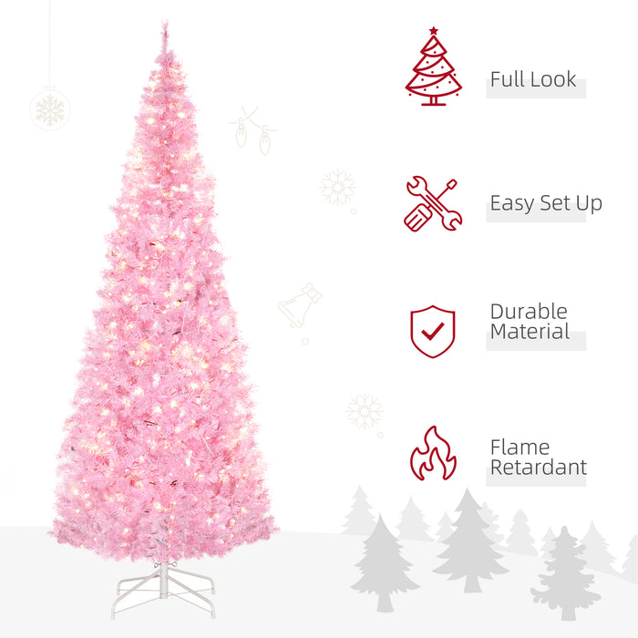 Pencil Slim 7-Foot Pre-Lit Artificial Christmas Tree - 350 Warm White LED Lights with 818 Realistic Tips - Slim Pink Xmas Tree for Holiday Decor