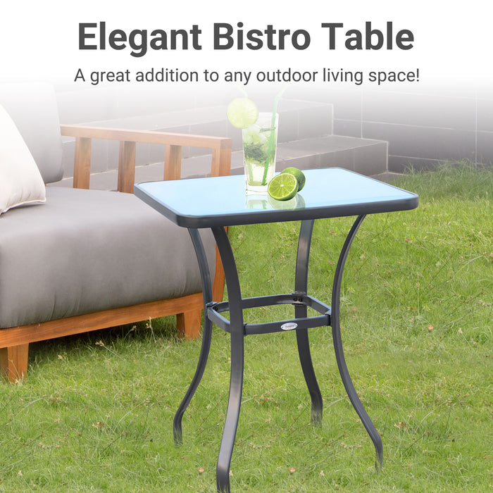 Square Glass Bar Table - Bistro Style Dining for Kitchen, Breakfast Nook, Pub, Café - Metal Constructed Party Table Ideal for Garden and Coffee Spots