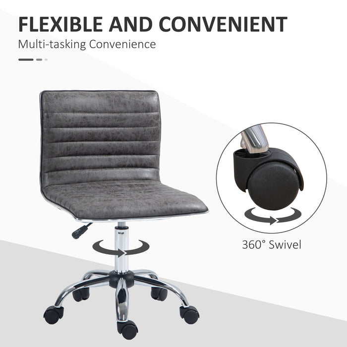 Armless Mid-Back Swivel Office Chair - Grey Microfiber Upholstery with Chrome Base - Ideal for Comfortable Desk Seating