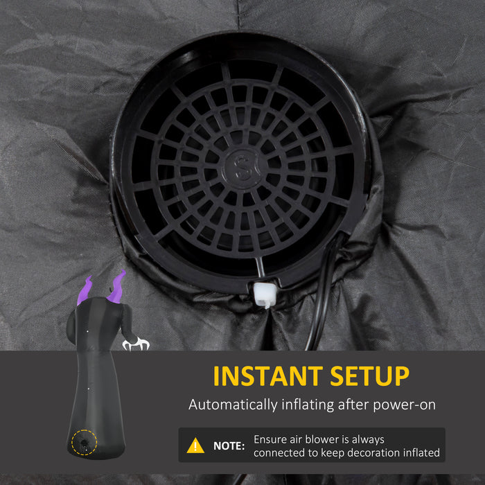 Inflatable Halloween Ghost with Horns, 7ft - LED Lit Blow-Up Outdoor Decor with Flame Effect - Perfect for Garden, Lawn, Parties & Holiday Celebrations