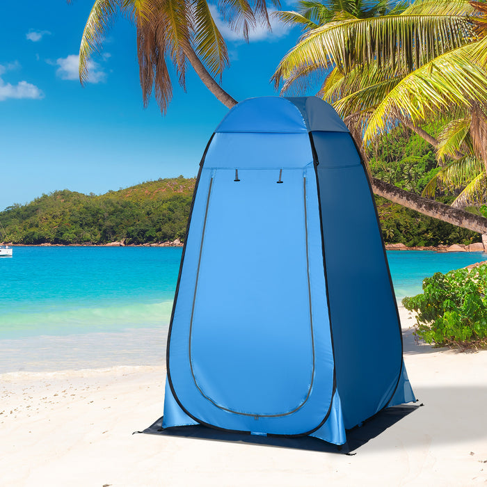 Portable Pop-Up Camping Shower Tent - Outdoor Privacy Shelter for Changing, Dressing, Bathing - Includes Storage Room and Carrying Bag for Hikers, Blue