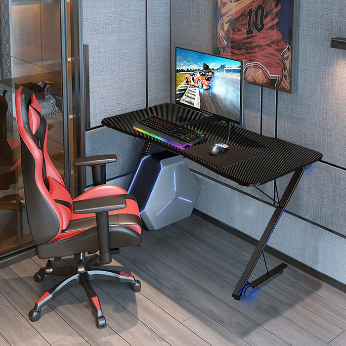 Z-Shaped Ergonomic Desk - Gaming Table with Blue Lights - Designed for Comfort and Enhanced Gaming Experience