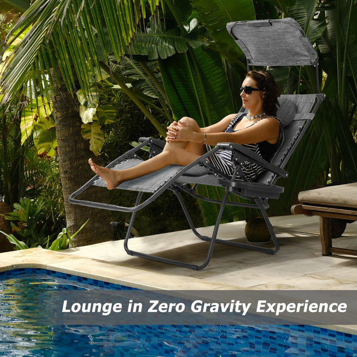 Folding Zero Gravity Recliner - Oversized Adjustable Canopy Shade Chair - Ideal for Outdoor Relaxation and Sun Protection
