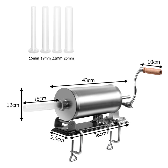 Horizontal Sausage Stuffer 3.6L - Features Four Stuffing Tubes - Ideal for Home Meats Prep and Sausage Lovers