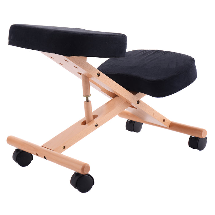 Orthopaedic Kneeling Stool - Wooden Ergonomic Posture Frame Seat in Black - Ideal Solution for Correcting Posture