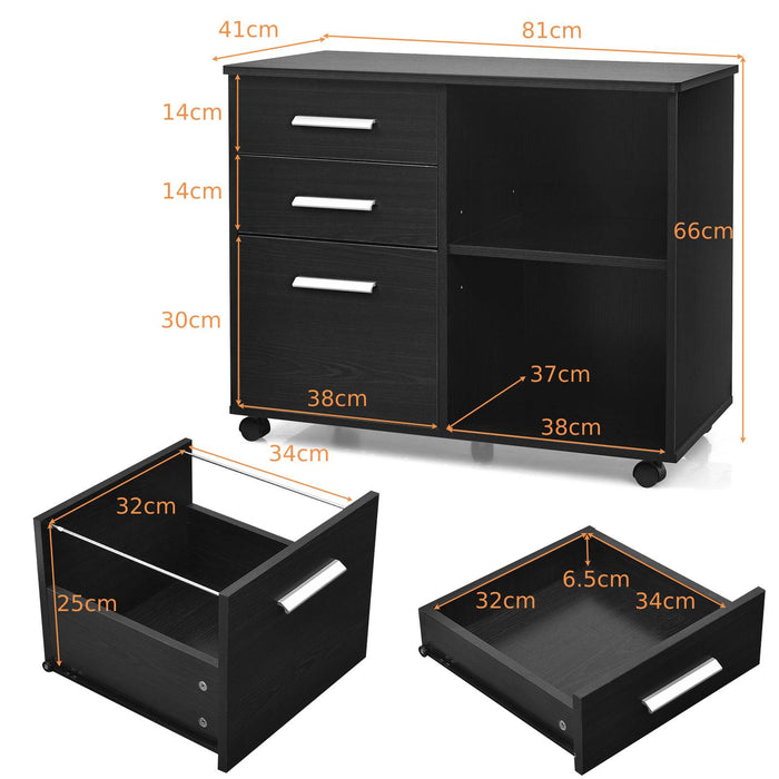 3-Drawer File Cabinet - Hanging Bars for Letter Sized Documents, in Black - Ideal for Organizing Office Paperwork