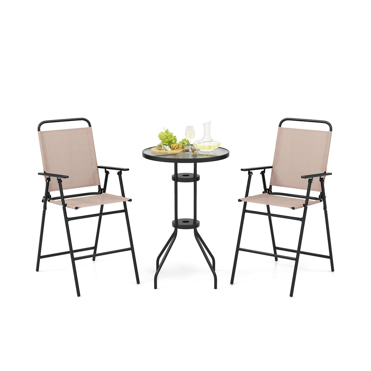 3 PCS Patio Ensemble - Outdoor Bistro Set with Bar Table and 2 Foldable Chairs - Perfect for Outdoor Entertaining and Compact Storage