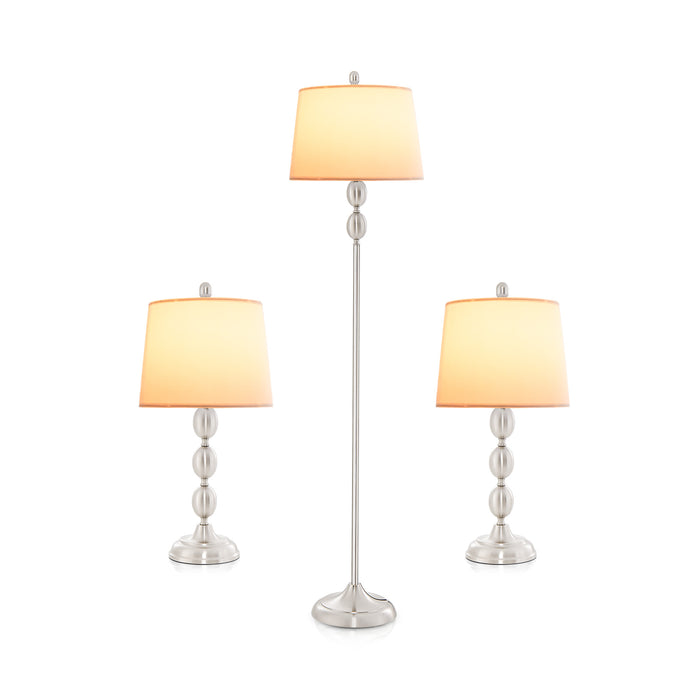 3-Piece Lamp Set - Table and Floor Lamps with Eye-Protecting Lamp Shade - Ideal for Eye Comfort and Room Lighting Set up