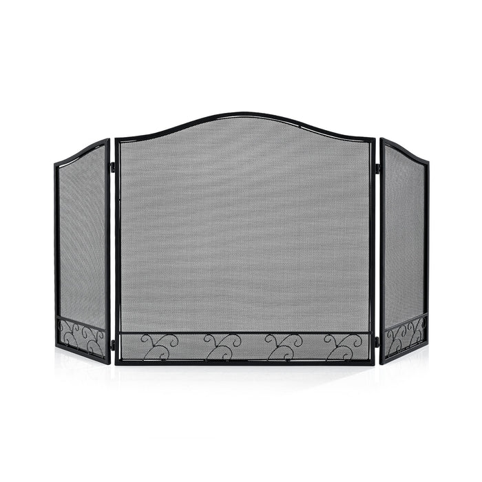 Iron Folding Fireplace Screen - 3 Panel Black Fence with Flexible Hinges - Ideal for Safe Use of Fireplaces