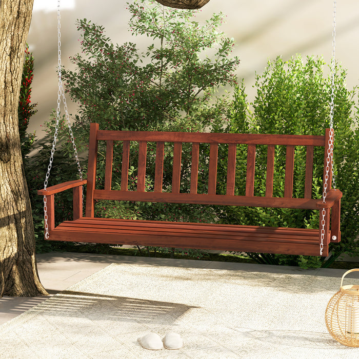 Wooden Outdoor Porch Swing - 2/3 Person Capacity, Adjustable Upper Chains, White - Perfect for Patio Relaxation and Entertaining Guests