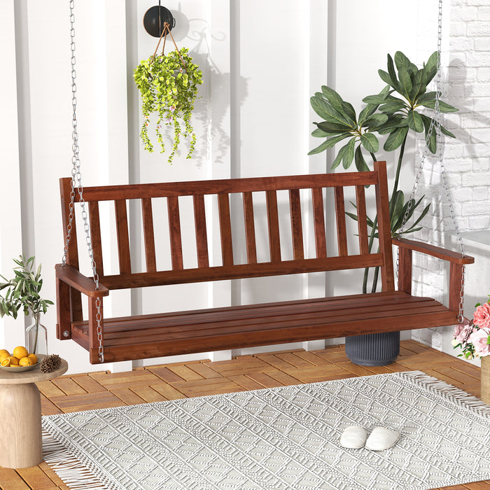 Wooden Outdoor Porch Swing - 2/3 Person Capacity, Adjustable Upper Chains, White - Perfect for Patio Relaxation and Entertaining Guests