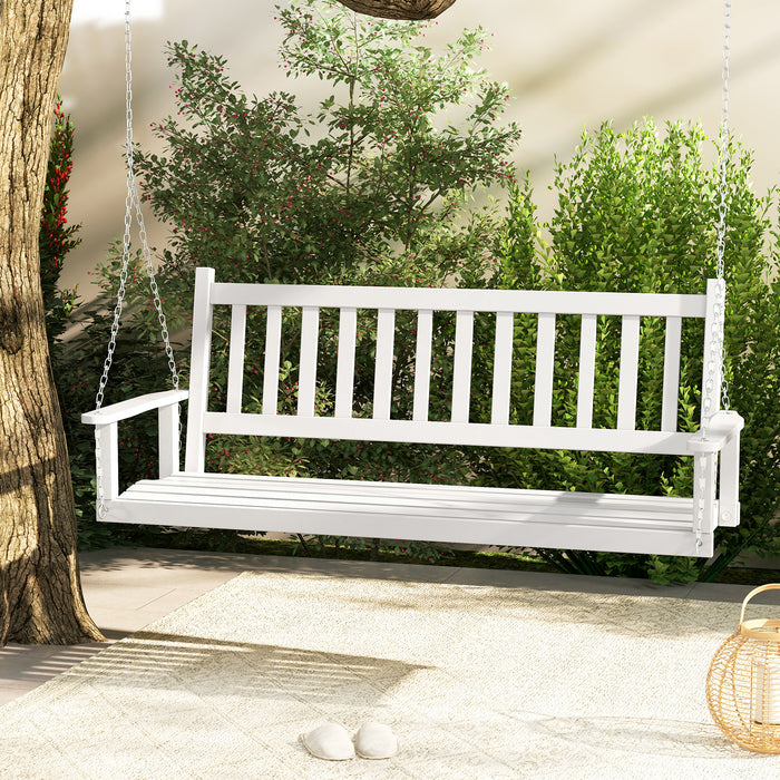 Wooden Outdoor Porch Swing - 2/3 Person Capacity, Adjustable Upper Chains, White - Perfect for Patio Relaxation and Entertaining Guests