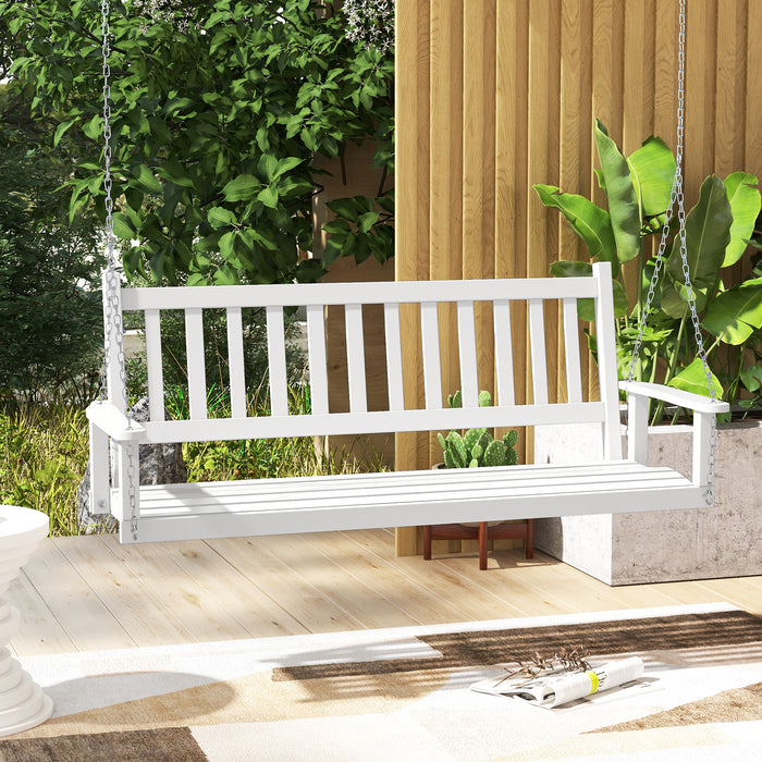 Wooden Outdoor Porch Swing - 2/3 Person Capacity, Adjustable Upper Chains, White - Perfect for Patio Relaxation and Entertaining Guests