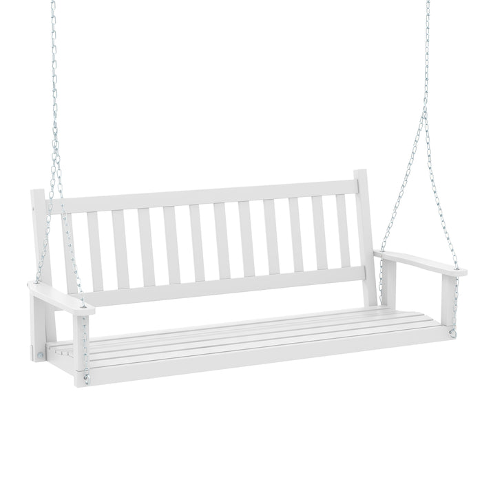 Wooden Outdoor Porch Swing - 2/3 Person Capacity, Adjustable Upper Chains, White - Perfect for Patio Relaxation and Entertaining Guests