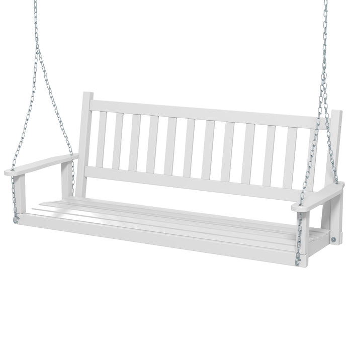 Wooden Outdoor Porch Swing - 2/3 Person Capacity, Adjustable Upper Chains, White - Perfect for Patio Relaxation and Entertaining Guests