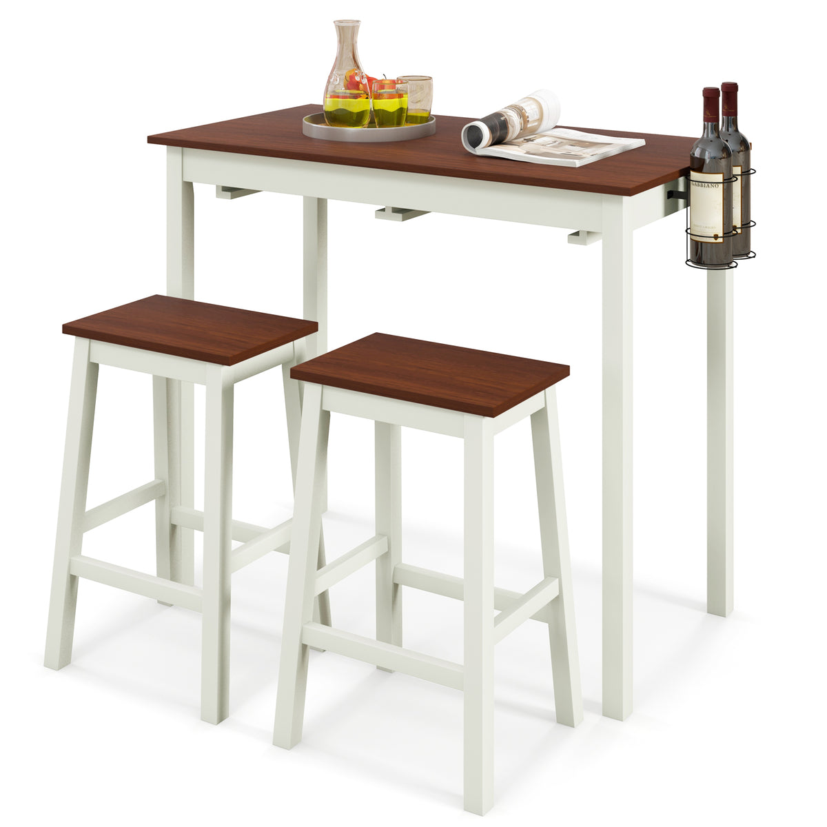 3-Piece Bar Table Set - Equipped with 2 Wine Holders - Ideal for Wine Lovers and Home Entertainers
