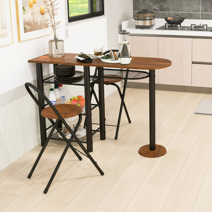 3-Piece Furniture Set - Dining Table with Built-In Storage Shelves, Coffee Finish - Perfect for Compact Living Spaces and Efficient Homestyle Solutions