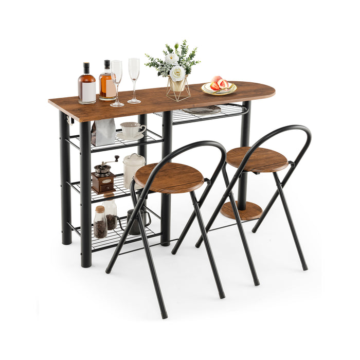 3-Piece Furniture Set - Dining Table with Built-In Storage Shelves, Coffee Finish - Perfect for Compact Living Spaces and Efficient Homestyle Solutions
