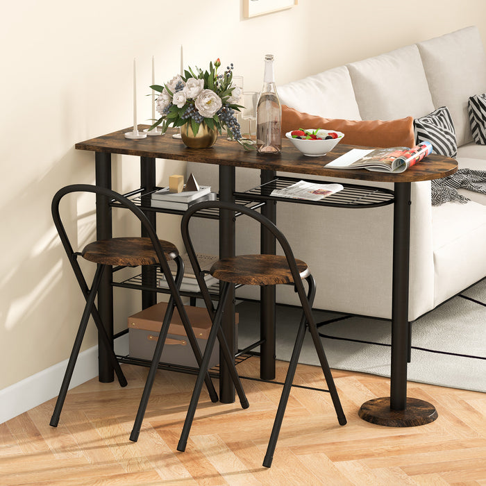 3-Piece Furniture Set - Dining Table with Built-In Storage Shelves, Coffee Finish - Perfect for Compact Living Spaces and Efficient Homestyle Solutions