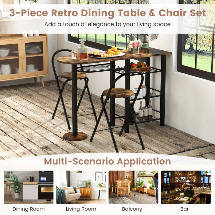 3-Piece Furniture Set - Dining Table with Built-In Storage Shelves, Coffee Finish - Perfect for Compact Living Spaces and Efficient Homestyle Solutions
