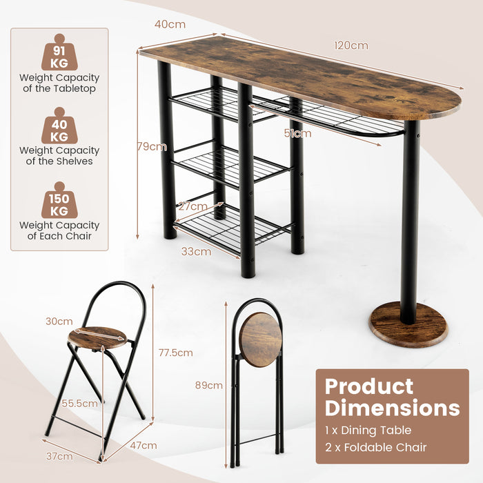 3-Piece Furniture Set - Dining Table with Built-In Storage Shelves, Coffee Finish - Perfect for Compact Living Spaces and Efficient Homestyle Solutions