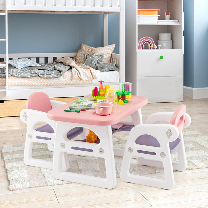 3-Piece Kids' Furniture Collection - Table and Chair Set with Storage Rack in Blue - Ideal for Children's Room or Play Area