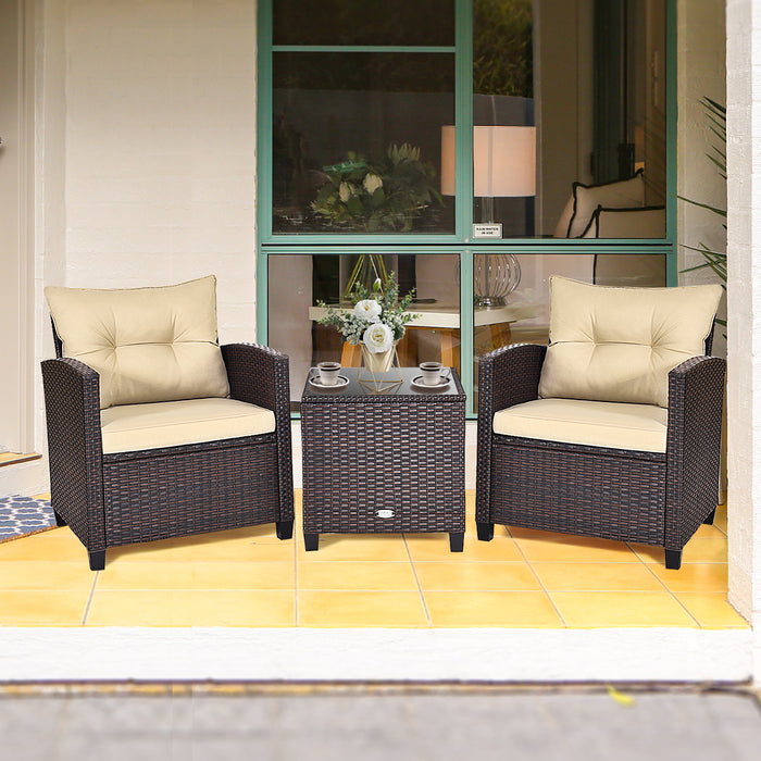 3 Piece Rattan Patio Set - Outdoor Furniture for Porch, Balcony, Garden, Yard - Ideal Home Relaxation Solution
