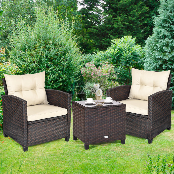 3 Piece Rattan Patio Set - Outdoor Furniture for Porch, Balcony, Garden, Yard - Ideal Home Relaxation Solution