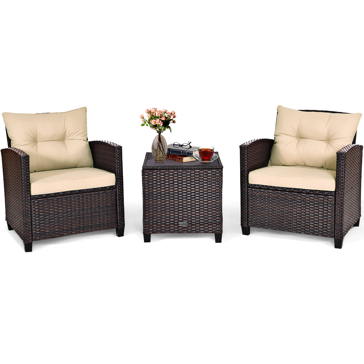 3 Piece Rattan Patio Set - Outdoor Furniture for Porch, Balcony, Garden, Yard - Ideal Home Relaxation Solution