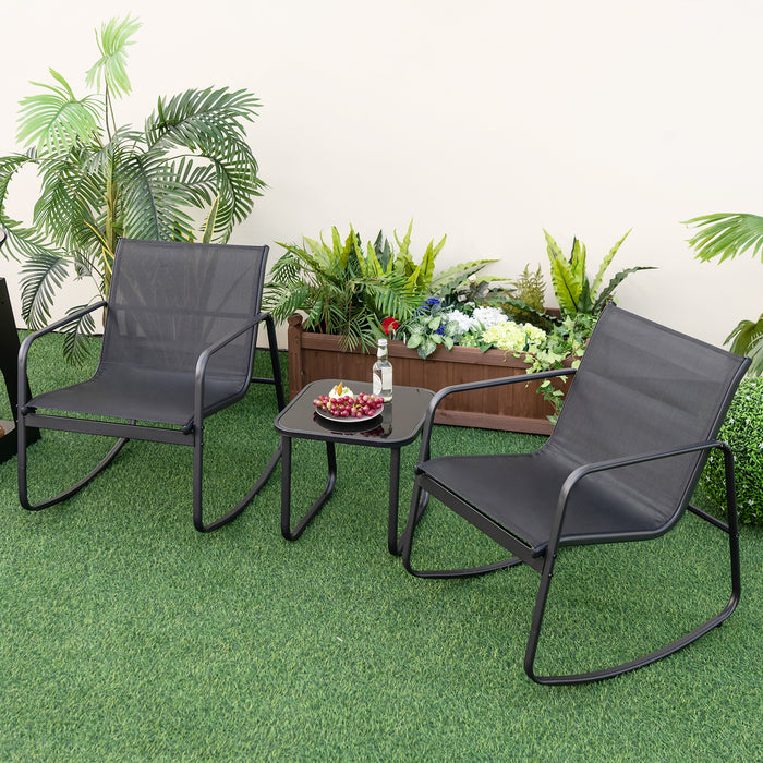 Outdoor Patio Furniture - 3 Piece Rocking Set with Smooth Gliding Motion - Perfect for Relaxing in Your Garden or Porch