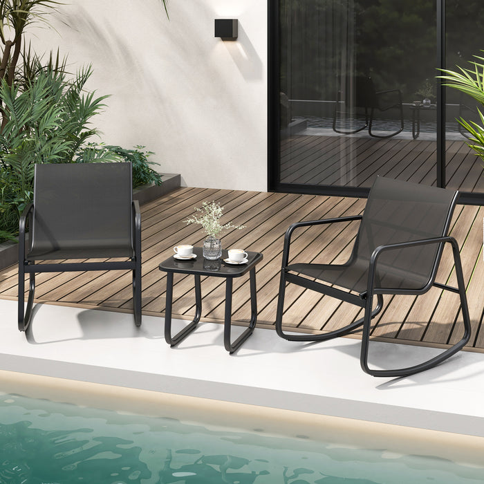Outdoor Patio Furniture - 3 Piece Rocking Set with Smooth Gliding Motion - Perfect for Relaxing in Your Garden or Porch